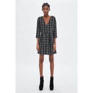 Zara Black and White Plaid Button Front Dress Size Large